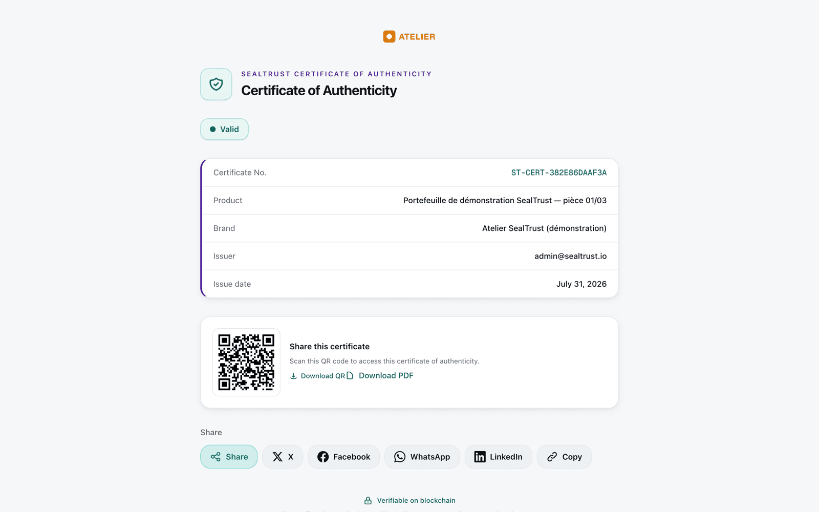Le certificat d'authenticité